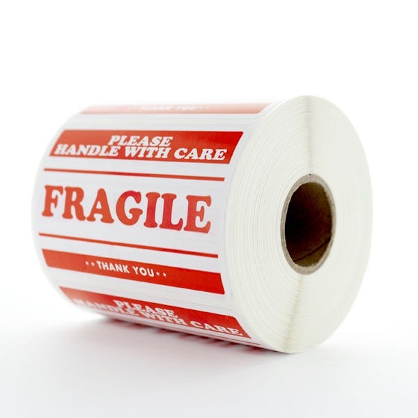 50 Fragile Labels FRAGILE HANDLE WITH CARE WARNING STICKER 1" x 3" 